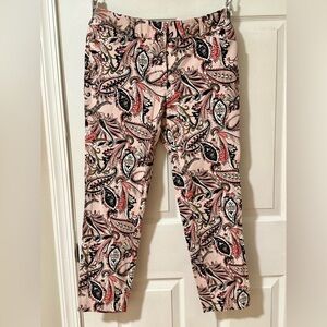 Gently Worn New York & Company Paisley Stretch Pants - Pink and Black